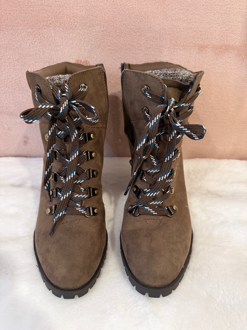 Kelly & Katie Brown Lace-Up Hiker Boots with Knit Collar